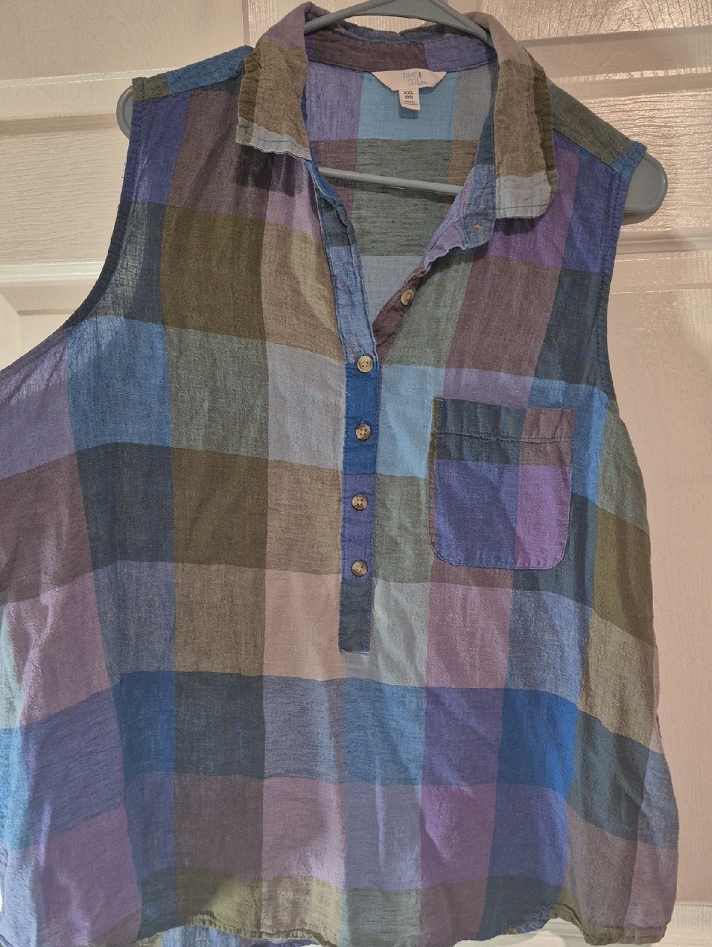 Terra & Sky Sleeveless Plaid Button-Front Shirt - Blue & Purple